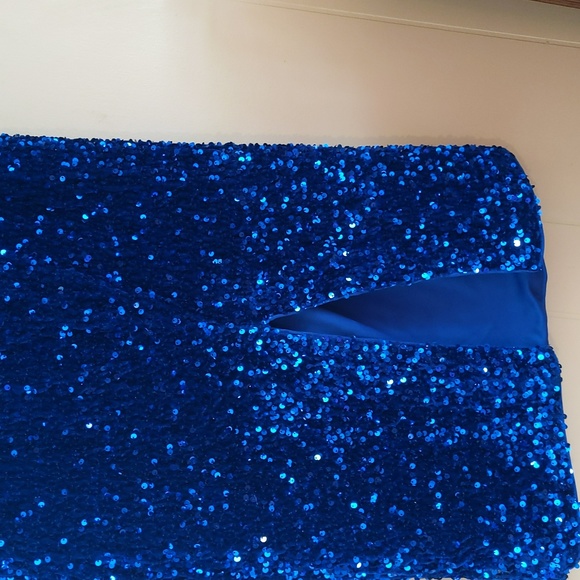 NWT Gorgeous Royal Blue One-Shoulder BodyCon Sequin Cocktail Dress 1X - Picture 3 of 6